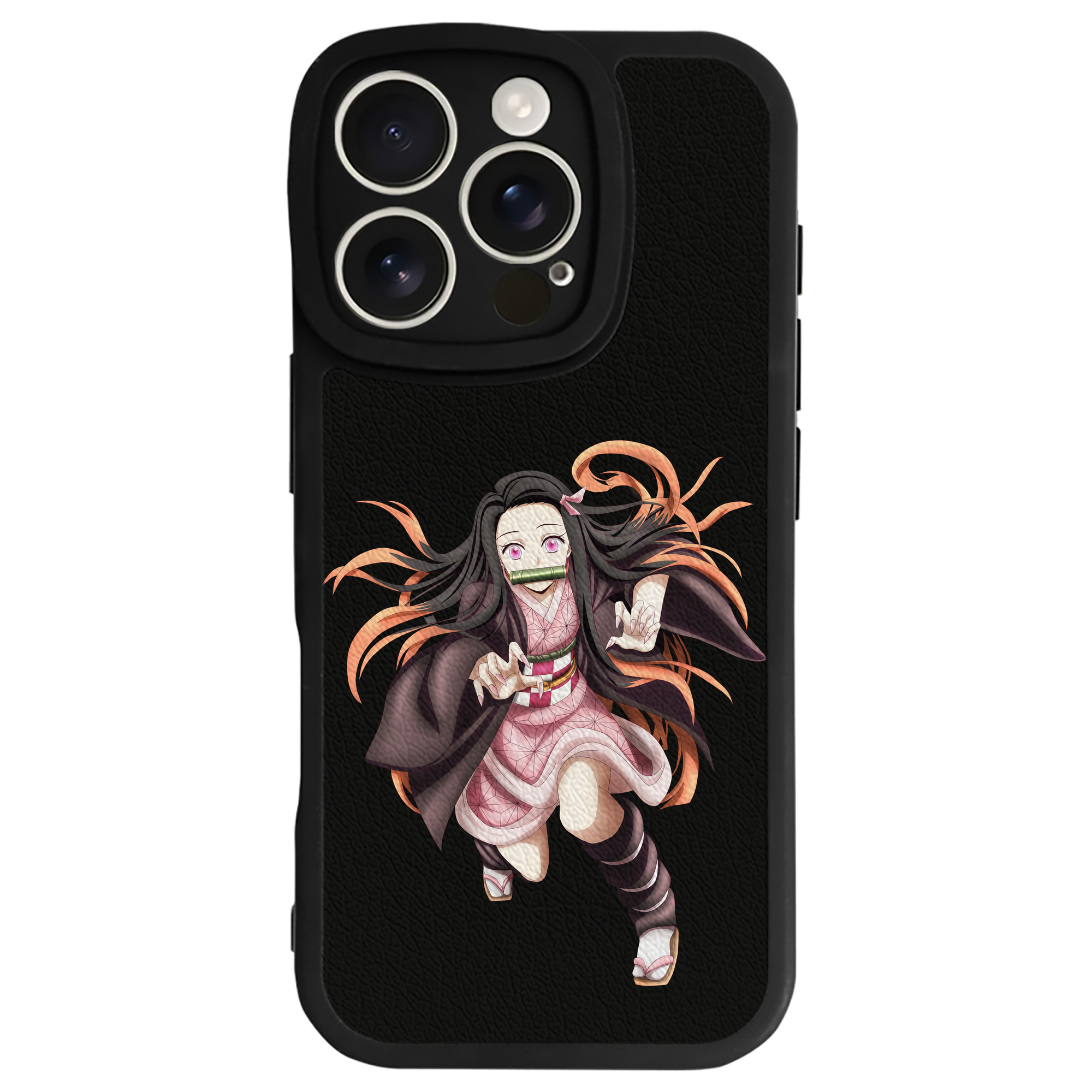 （画像用） 鬼滅の刃（きめつのやいば）竈門 禰󠄀豆子／かまど ねずこ Kamado Nezuko 【iPhone 16シリーズ対応】シリコンスマホケース（レザー調） 材質：シリコン
